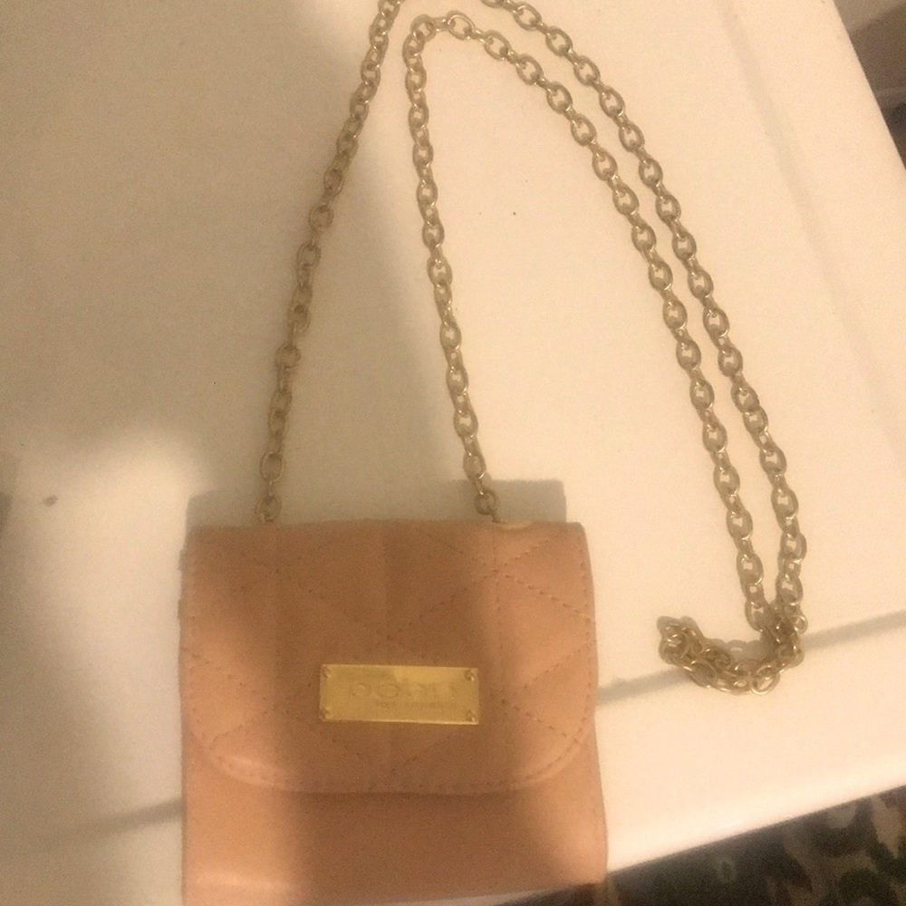 Light pink Bebe mini purse with gold chain